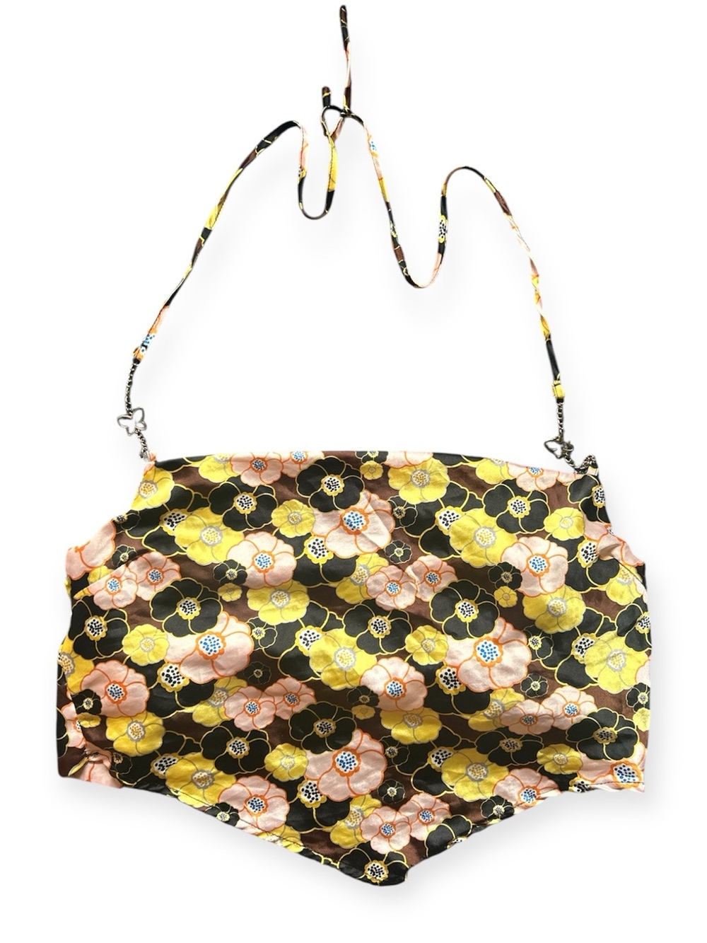 Rue21 Floral Satin Halter Top in Black, Yellow, and Pink
